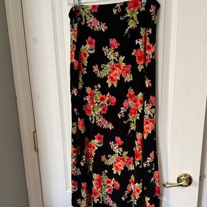 Coldwater Creek Black Maxi Skirt with Red Floral Design
